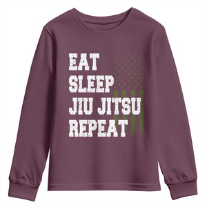 Eat Sleep Jiu Jitsu Repeat Youth Sweatshirt Cool JiuJitsu BJJ American Flag TS10 Maroon Print Your Wear