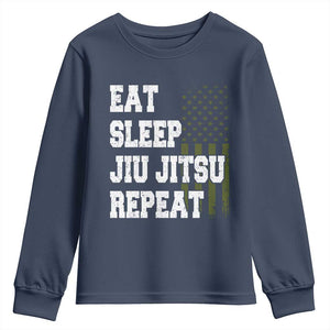 Eat Sleep Jiu Jitsu Repeat Youth Sweatshirt Cool JiuJitsu BJJ American Flag TS10 Navy Print Your Wear