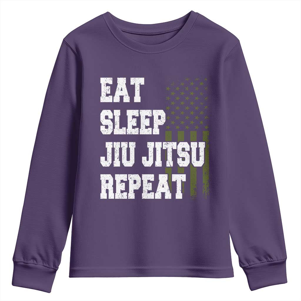 Eat Sleep Jiu Jitsu Repeat Youth Sweatshirt Cool JiuJitsu BJJ American Flag TS10 Purple Print Your Wear