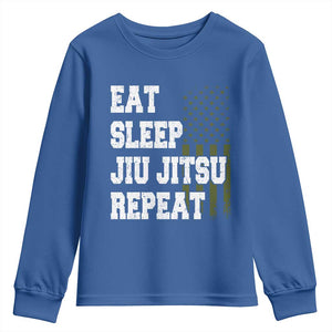 Eat Sleep Jiu Jitsu Repeat Youth Sweatshirt Cool JiuJitsu BJJ American Flag TS10 Royal Blue Print Your Wear