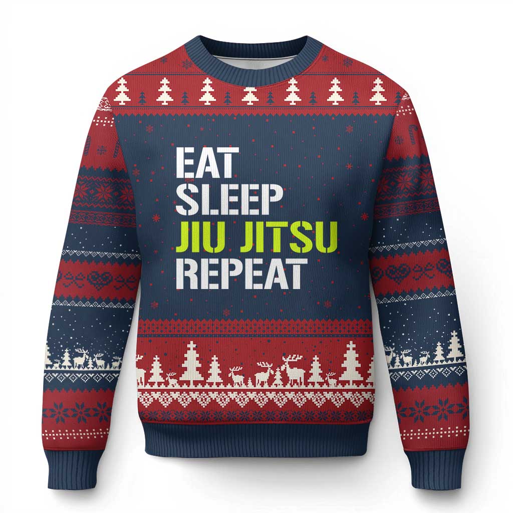 Eat Sleep Jiu Jitsu Repeat Ugly Christmas Sweater Cool JiuJitsu BJJ TS10 Navy Red Print Your Wear