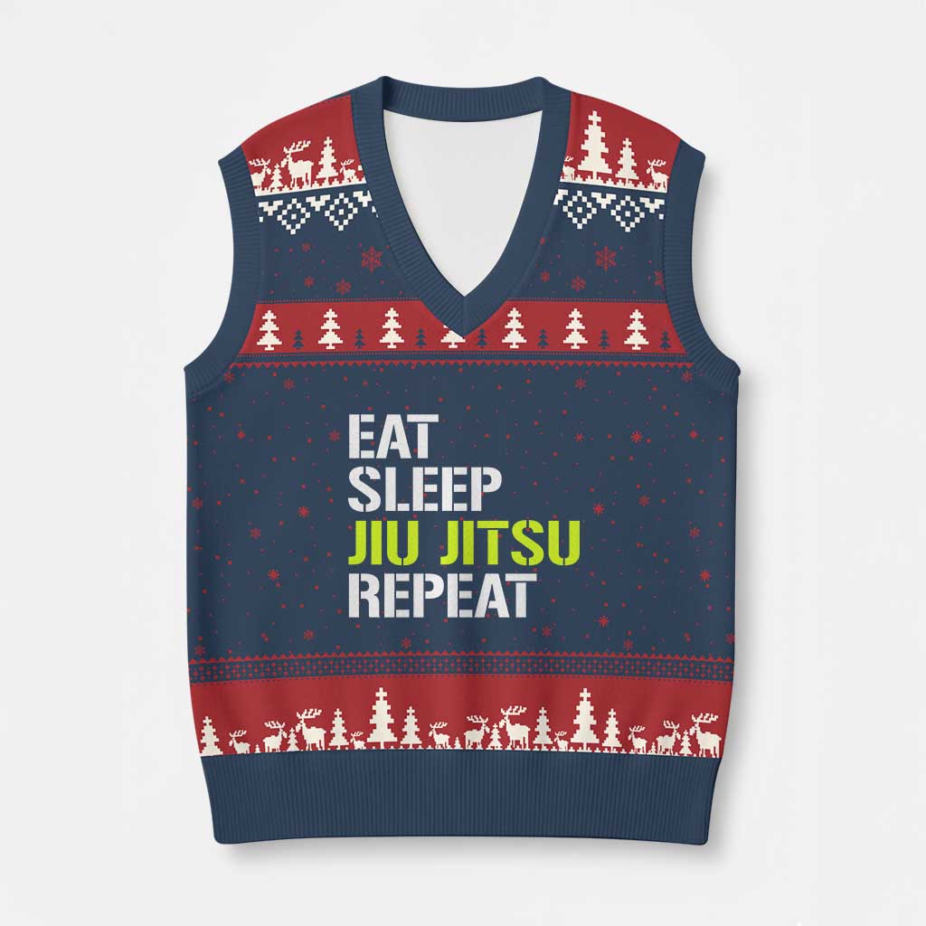 Eat Sleep Jiu Jitsu Repeat V-Neck Knit Sweater Vest Cool JiuJitsu BJJ TS10 Navy Red Print Your Wear