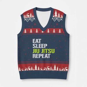 Eat Sleep Jiu Jitsu Repeat V-Neck Knit Sweater Vest Cool JiuJitsu BJJ TS10 Navy Red Print Your Wear