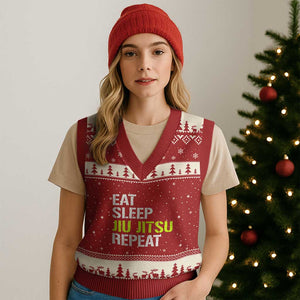 Eat Sleep Jiu Jitsu Repeat V-Neck Knit Sweater Vest Cool JiuJitsu BJJ TS10 Red Beige Print Your Wear
