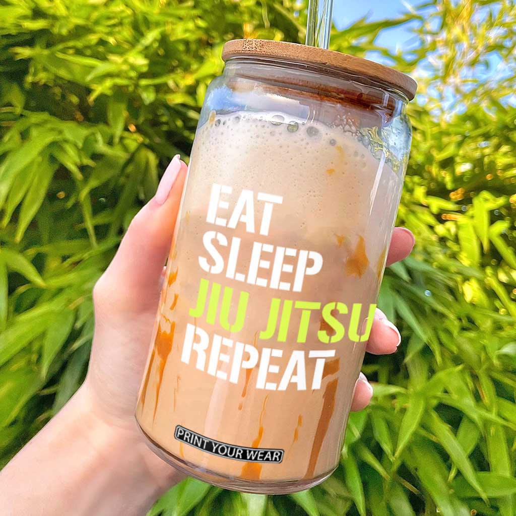 Eat Sleep Jiu Jitsu Repeat Glass Can Cool JiuJitsu BJJ TS10 Black Print Your Wear