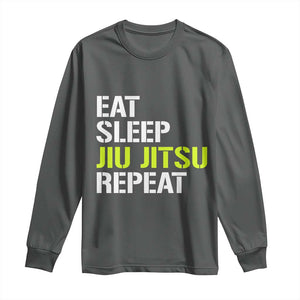 Eat Sleep Jiu Jitsu Repeat Long Sleeve Shirt Cool JiuJitsu BJJ TS10 Dark Heather Print Your Wear