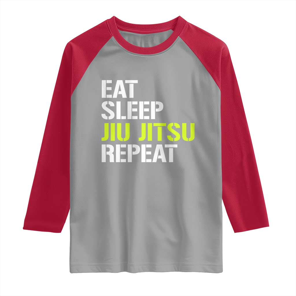 Eat Sleep Jiu Jitsu Repeat Raglan Shirt Cool JiuJitsu BJJ TS10 Sport Gray Red Print Your Wear