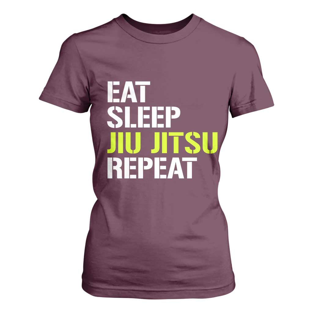 Eat Sleep Jiu Jitsu Repeat T Shirt For Women Cool JiuJitsu BJJ TS10 Maroon Print Your Wear