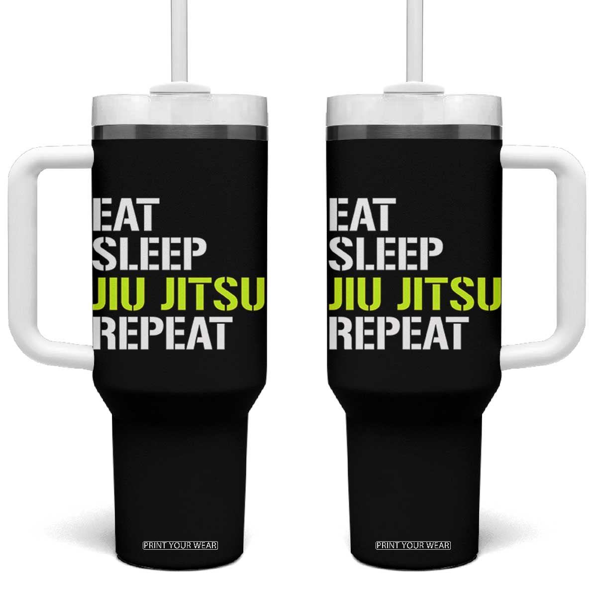 Eat Sleep Jiu Jitsu Repeat Tumbler With Handle Cool JiuJitsu BJJ TS10 One Size: 40 oz Black Print Your Wear