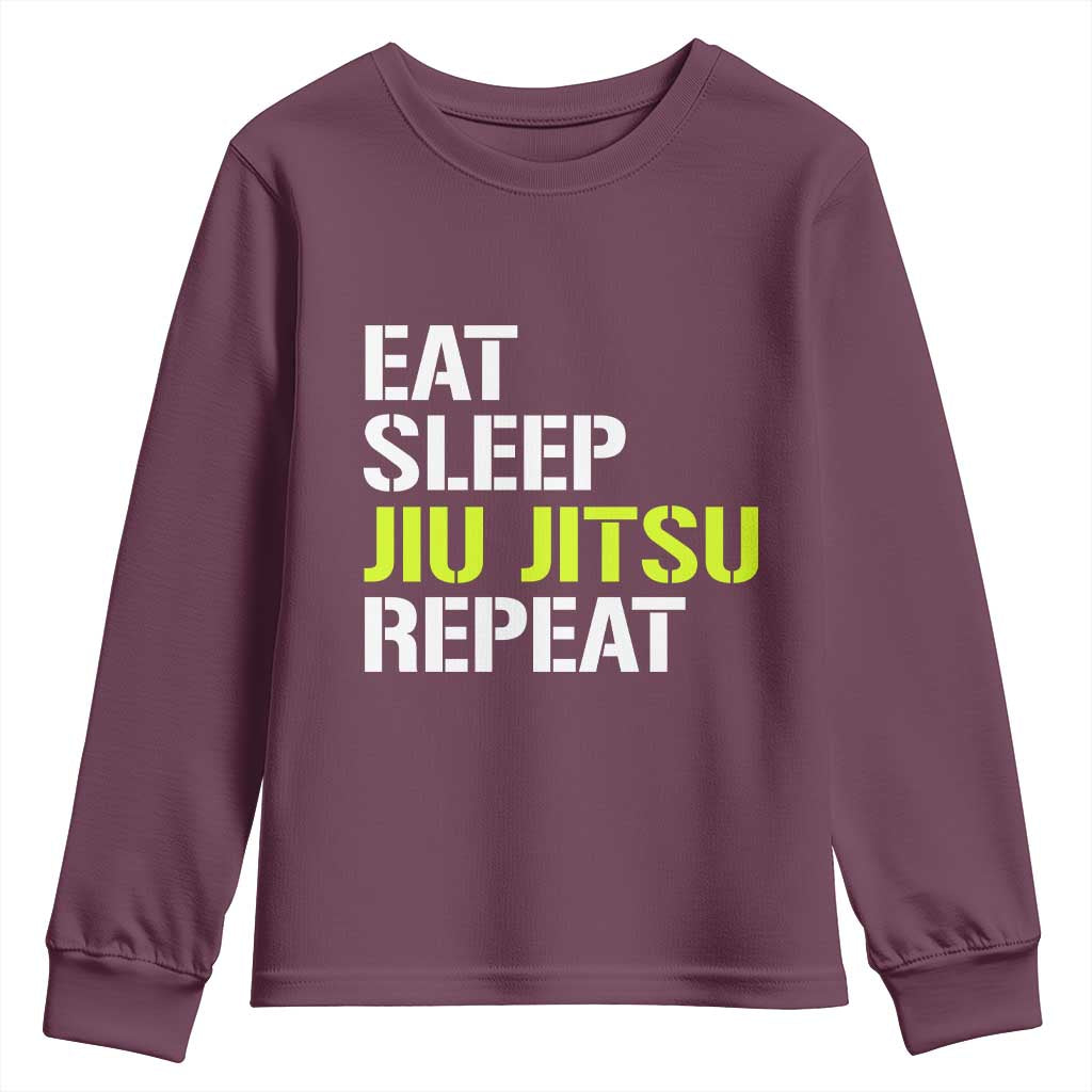 Eat Sleep Jiu Jitsu Repeat Youth Sweatshirt Cool JiuJitsu BJJ TS10 Maroon Print Your Wear