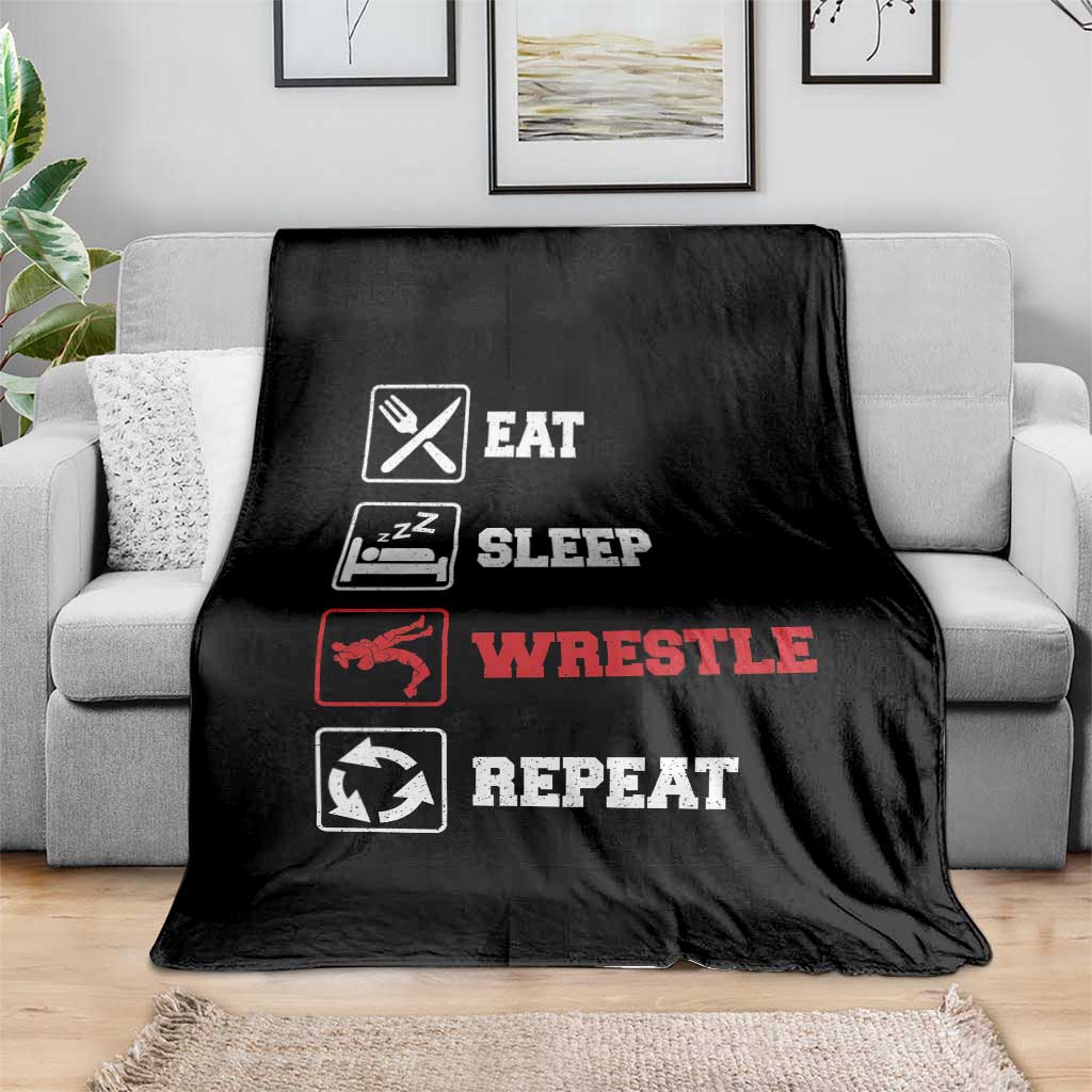 Eat Sleep Wrestle Repeat Throw Blanket Funny Wrestling Gym TS10 Print Your Wear