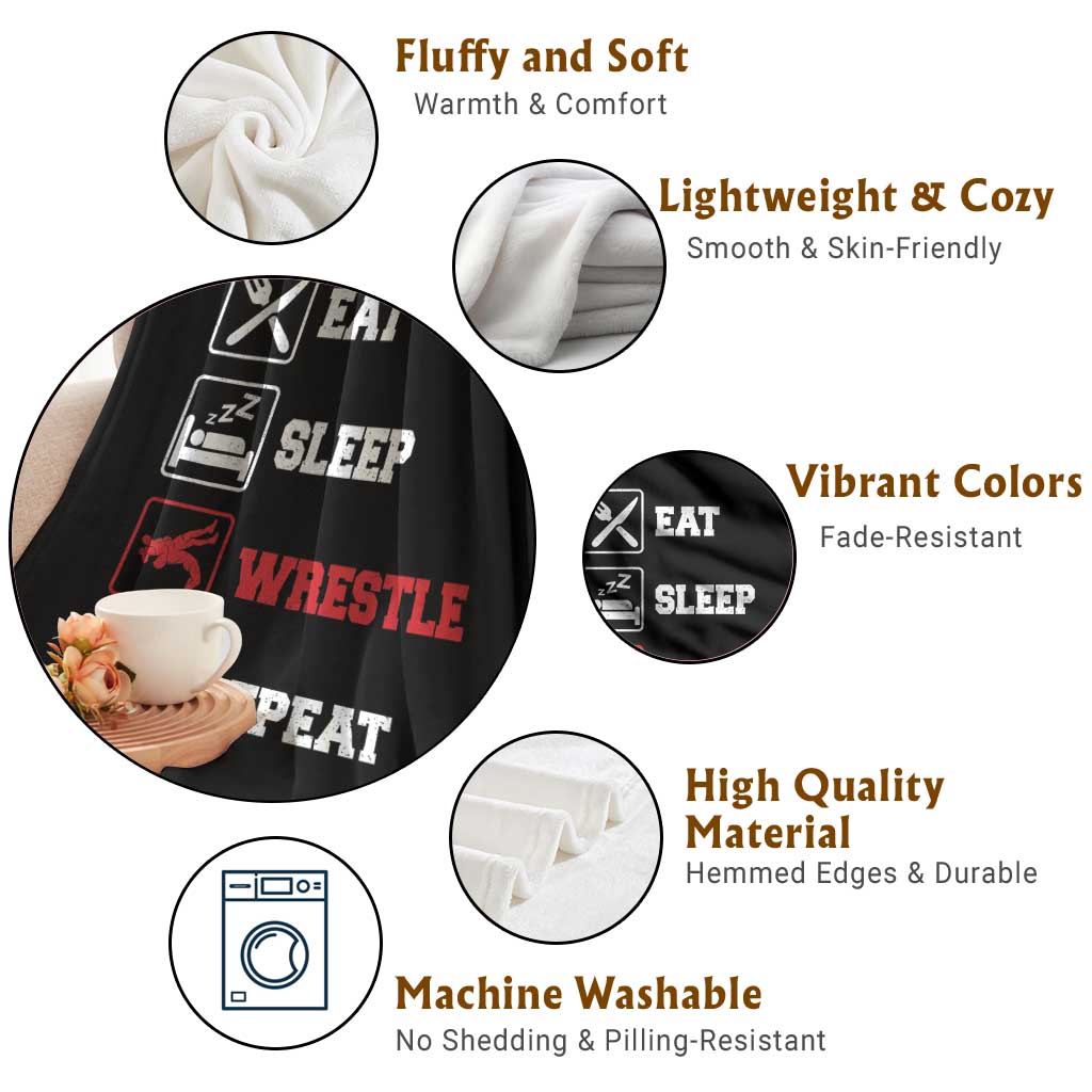 Eat Sleep Wrestle Repeat Throw Blanket Funny Wrestling Gym TS10 Print Your Wear
