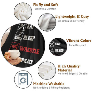 Eat Sleep Wrestle Repeat Throw Blanket Funny Wrestling Gym TS10 Print Your Wear