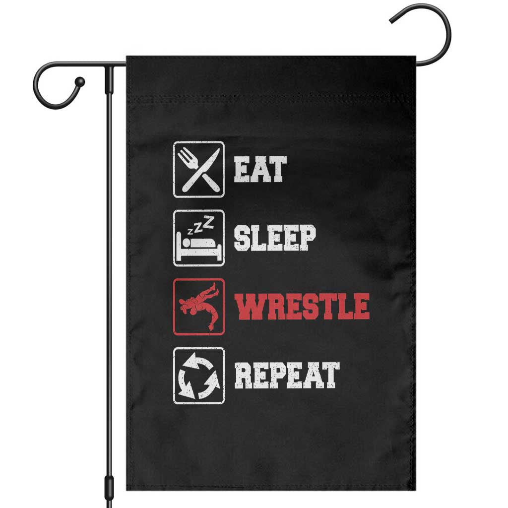 Eat Sleep Wrestle Repeat Garden Flag Funny Wrestling Gym TS10 Black Print Your Wear