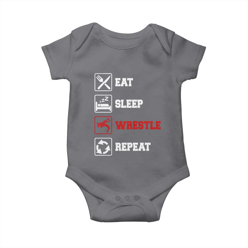 Eat Sleep Wrestle Repeat Baby Onesie Funny Wrestling Gym TS10 Charcoal Print Your Wear
