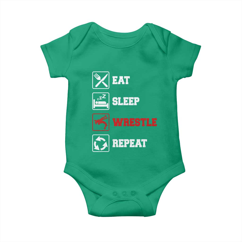 Eat Sleep Wrestle Repeat Baby Onesie Funny Wrestling Gym TS10 Irish Green Print Your Wear