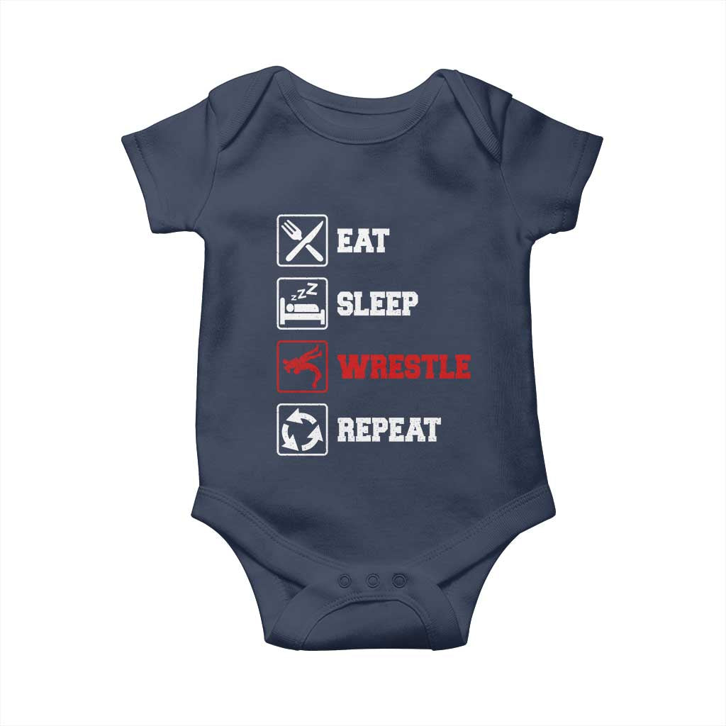 Eat Sleep Wrestle Repeat Baby Onesie Funny Wrestling Gym TS10 Navy Print Your Wear