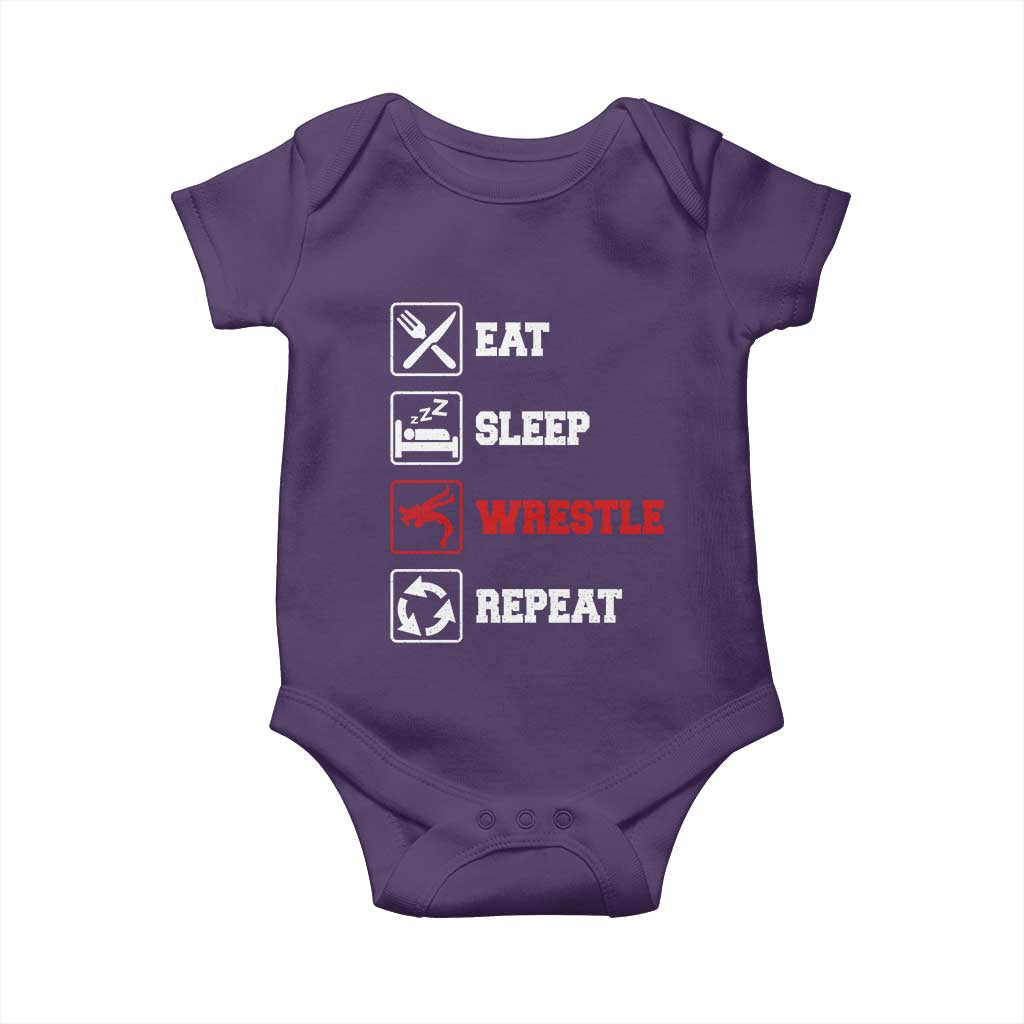 Eat Sleep Wrestle Repeat Baby Onesie Funny Wrestling Gym TS10 Purple Print Your Wear