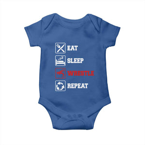 Eat Sleep Wrestle Repeat Baby Onesie Funny Wrestling Gym TS10 Royal Blue Print Your Wear