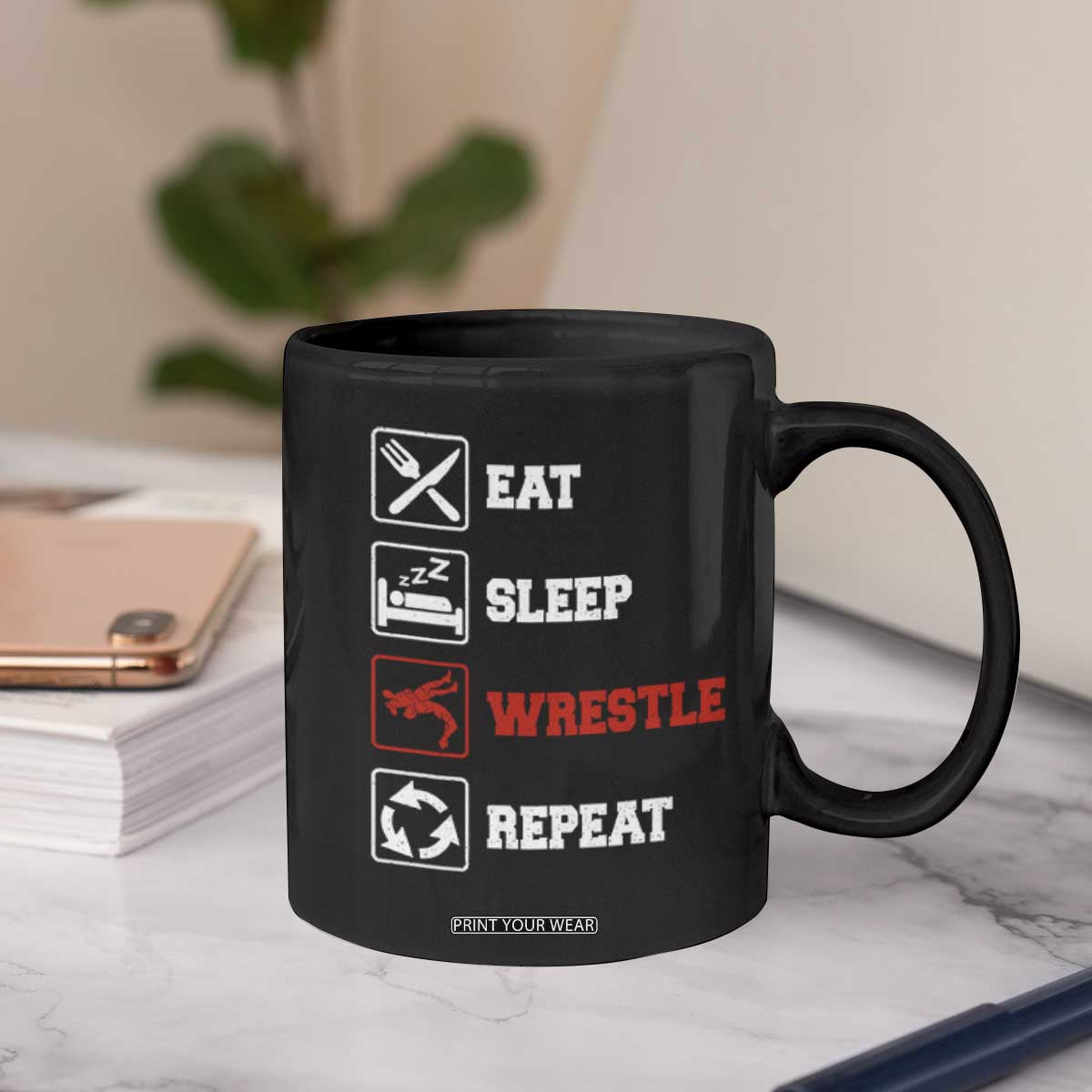 Eat Sleep Wrestle Repeat Coffee Mug Funny Wrestling Gym TS10 Print Your Wear