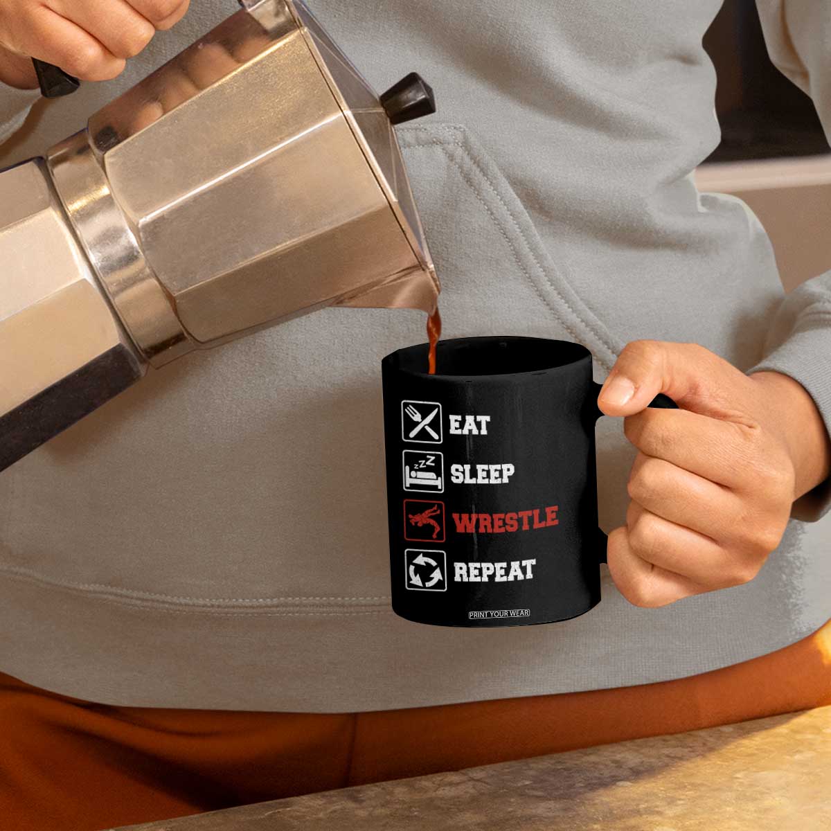 Eat Sleep Wrestle Repeat Coffee Mug Funny Wrestling Gym TS10 Print Your Wear