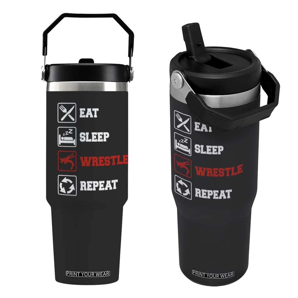 Eat Sleep Wrestle Repeat Flip Straw Tumbler Funny Wrestling Gym TS10 One Size: 30 oz Black Print Your Wear