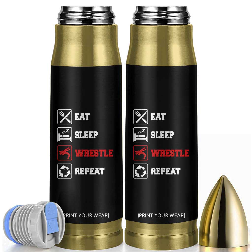Eat Sleep Wrestle Repeat Bullet Tumbler Funny Wrestling Gym TS10 Black Print Your Wear