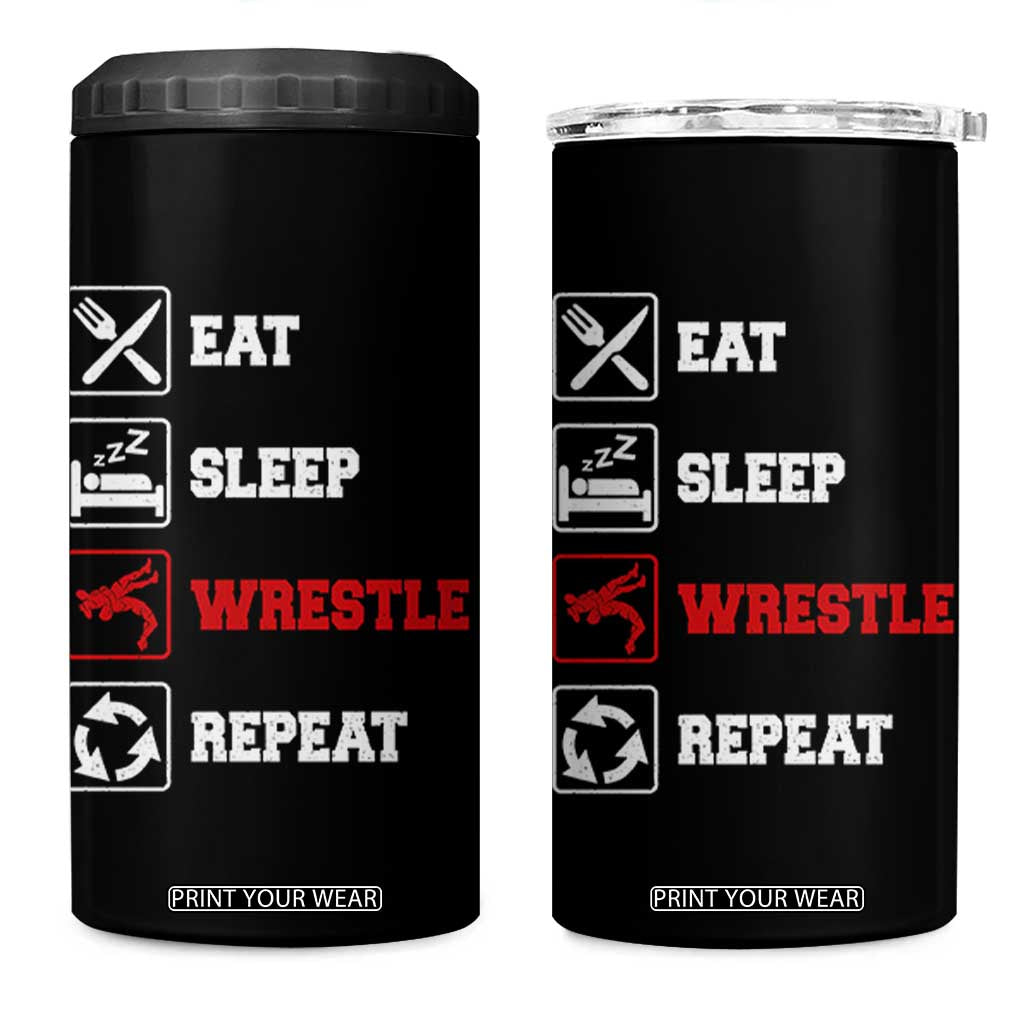 Eat Sleep Wrestle Repeat 4 in 1 Can Cooler Tumbler Funny Wrestling Gym TS10 One Size: 16 oz Black Print Your Wear
