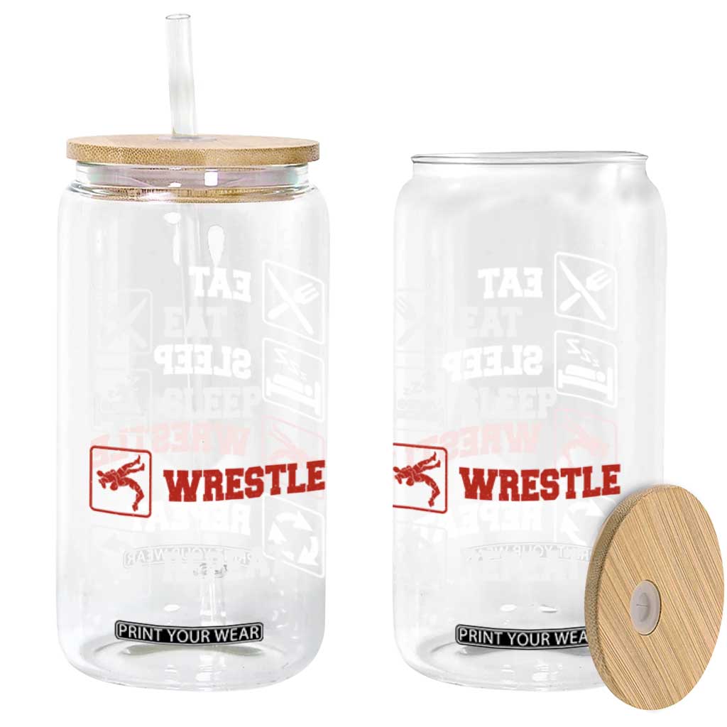 Eat Sleep Wrestle Repeat Glass Can Funny Wrestling Gym TS10 Print Your Wear