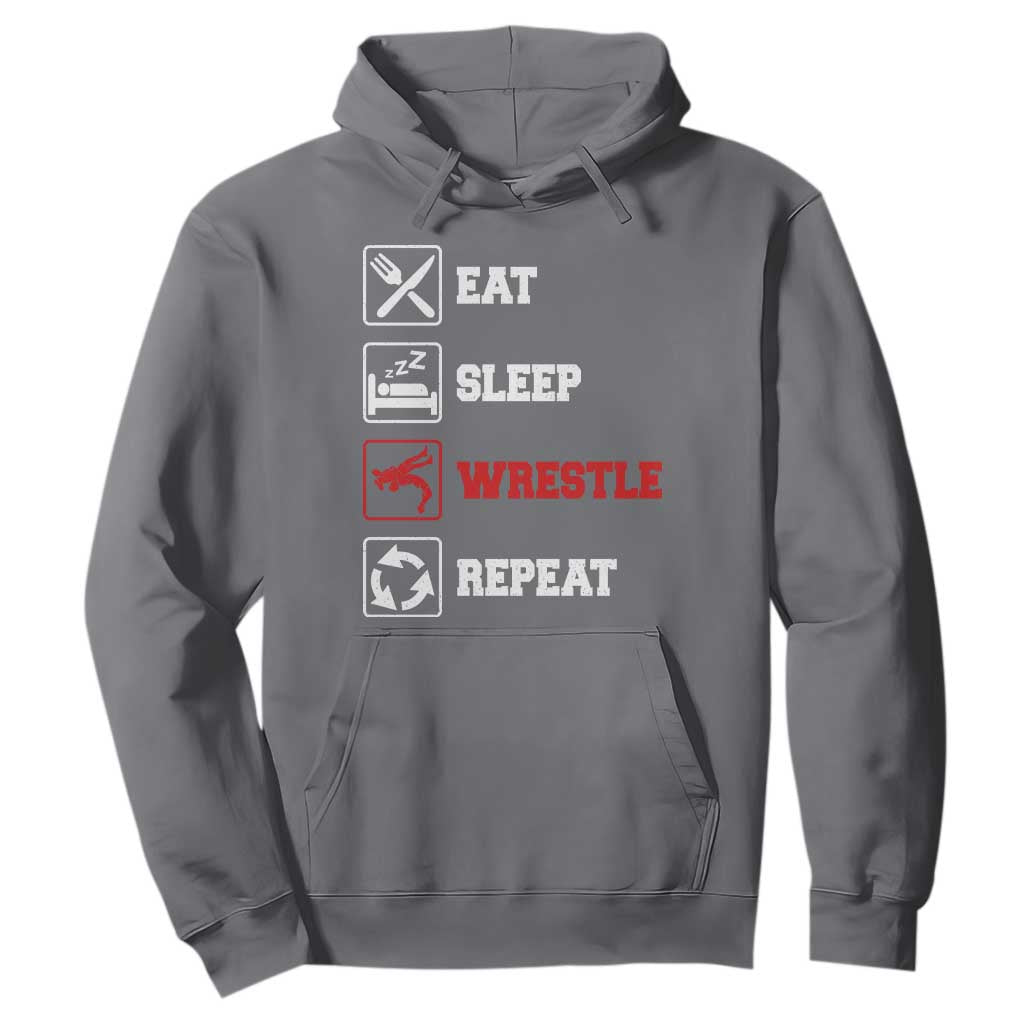 Eat Sleep Wrestle Repeat Hoodie Funny Wrestling Gym TS10 Charcoal Print Your Wear