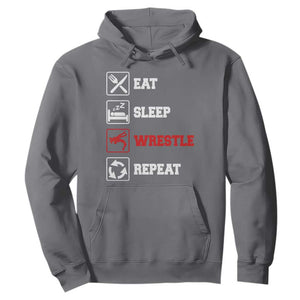 Eat Sleep Wrestle Repeat Hoodie Funny Wrestling Gym TS10 Charcoal Print Your Wear