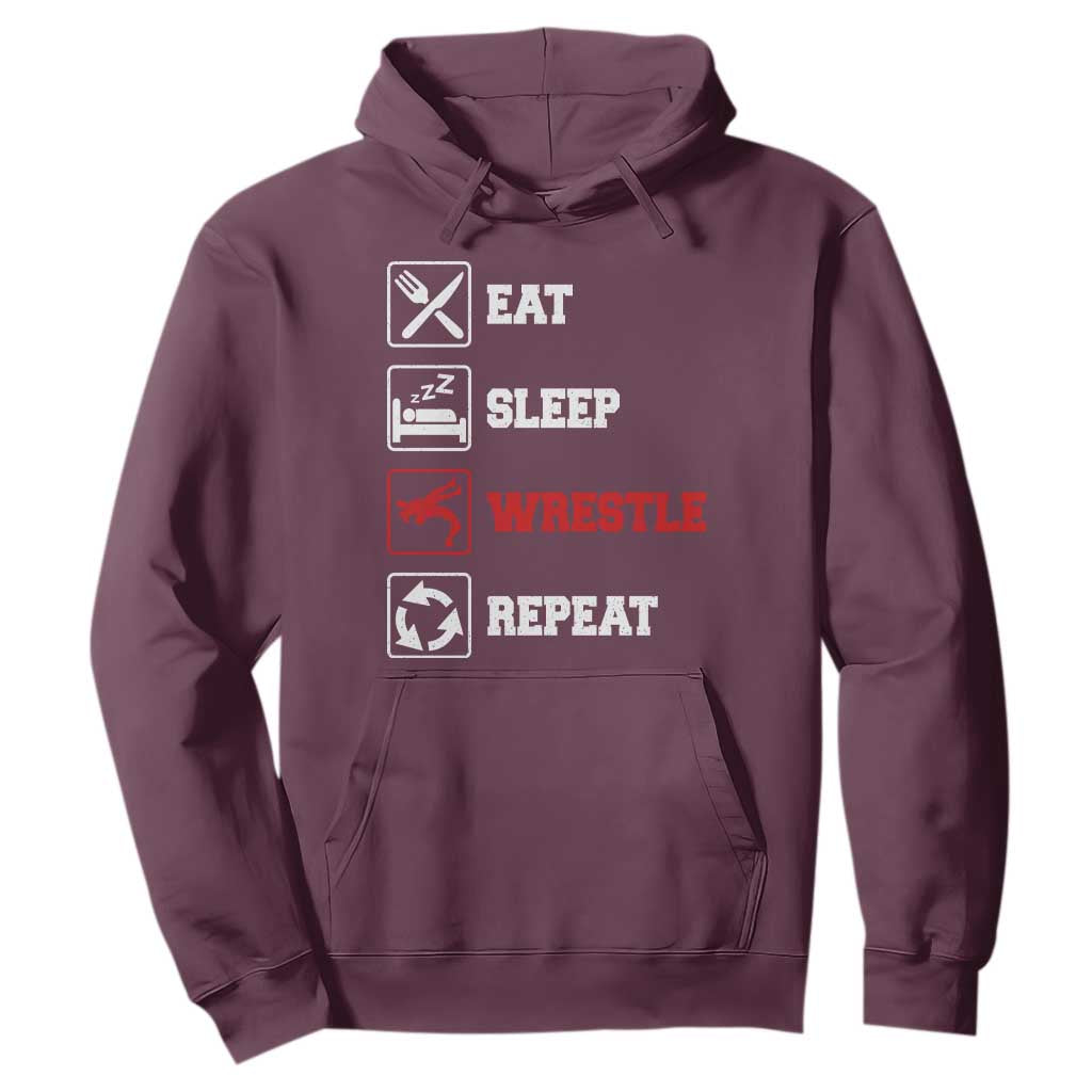 Eat Sleep Wrestle Repeat Hoodie Funny Wrestling Gym TS10 Maroon Print Your Wear