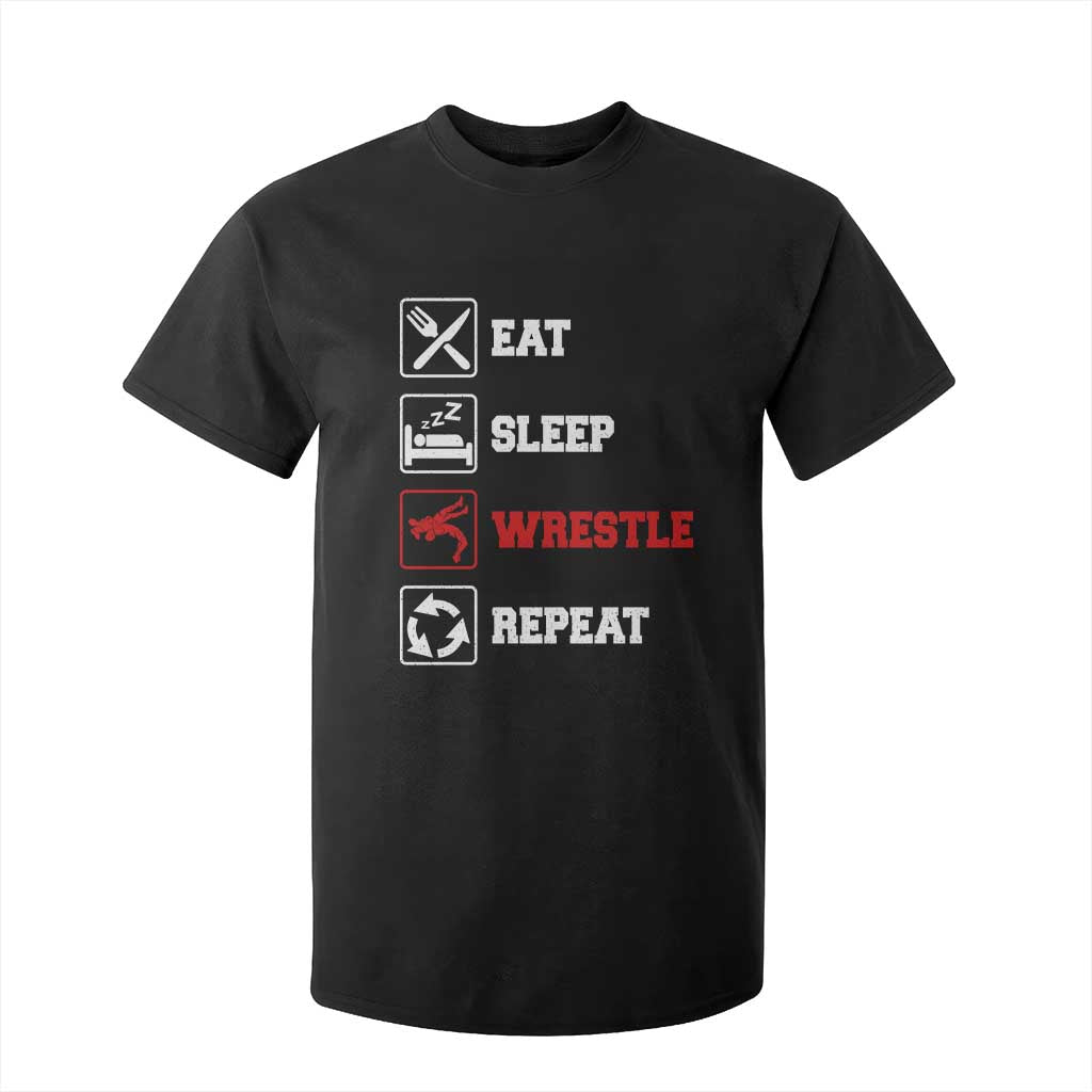 Eat Sleep Wrestle Repeat T Shirt For Kid Funny Wrestling Gym TS10 Black Print Your Wear