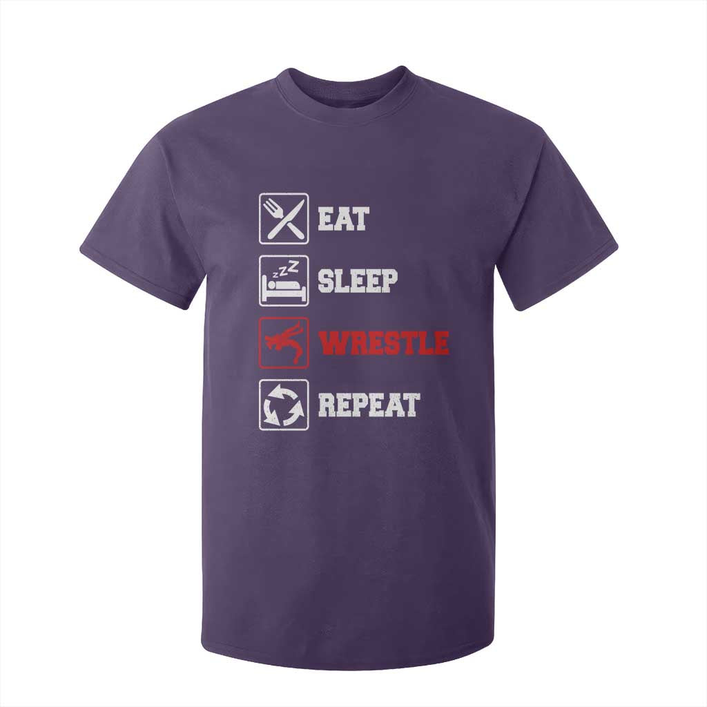 Eat Sleep Wrestle Repeat T Shirt For Kid Funny Wrestling Gym TS10 Purple Print Your Wear