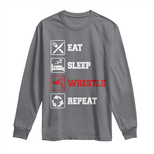 Eat Sleep Wrestle Repeat Long Sleeve Shirt Funny Wrestling Gym TS10 Charcoal Print Your Wear