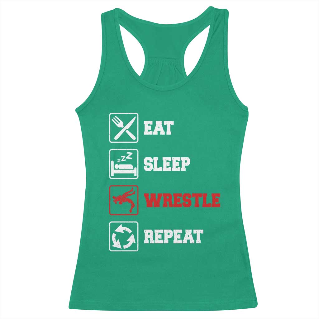 Eat Sleep Wrestle Repeat Racerback Tank Top Funny Wrestling Gym TS10 Irish Green Print Your Wear