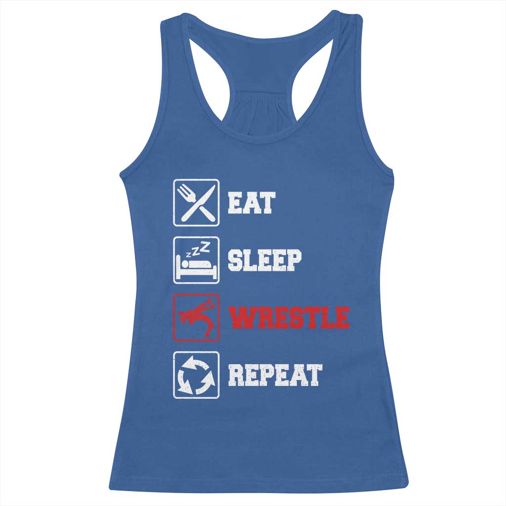 Eat Sleep Wrestle Repeat Racerback Tank Top Funny Wrestling Gym TS10 Royal Blue Print Your Wear