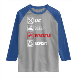 Eat Sleep Wrestle Repeat Raglan Shirt Funny Wrestling Gym TS10 Sport Gray Royal Print Your Wear