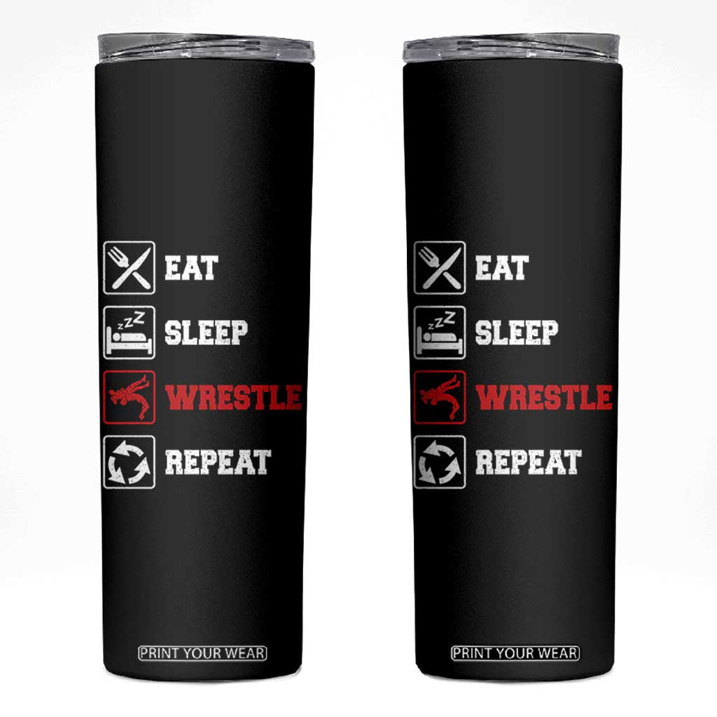 Eat Sleep Wrestle Repeat Skinny Tumbler Funny Wrestling Gym TS10 Black Print Your Wear