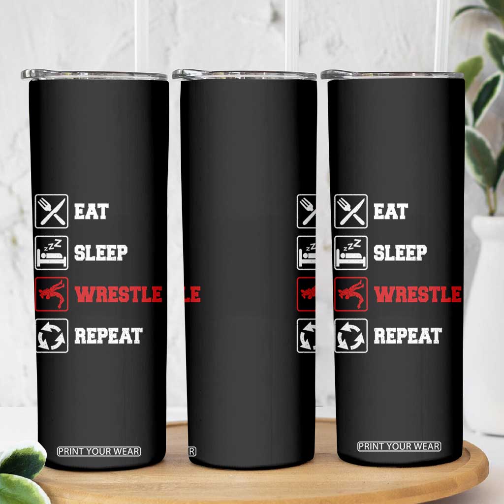 Eat Sleep Wrestle Repeat Skinny Tumbler Funny Wrestling Gym TS10 Print Your Wear