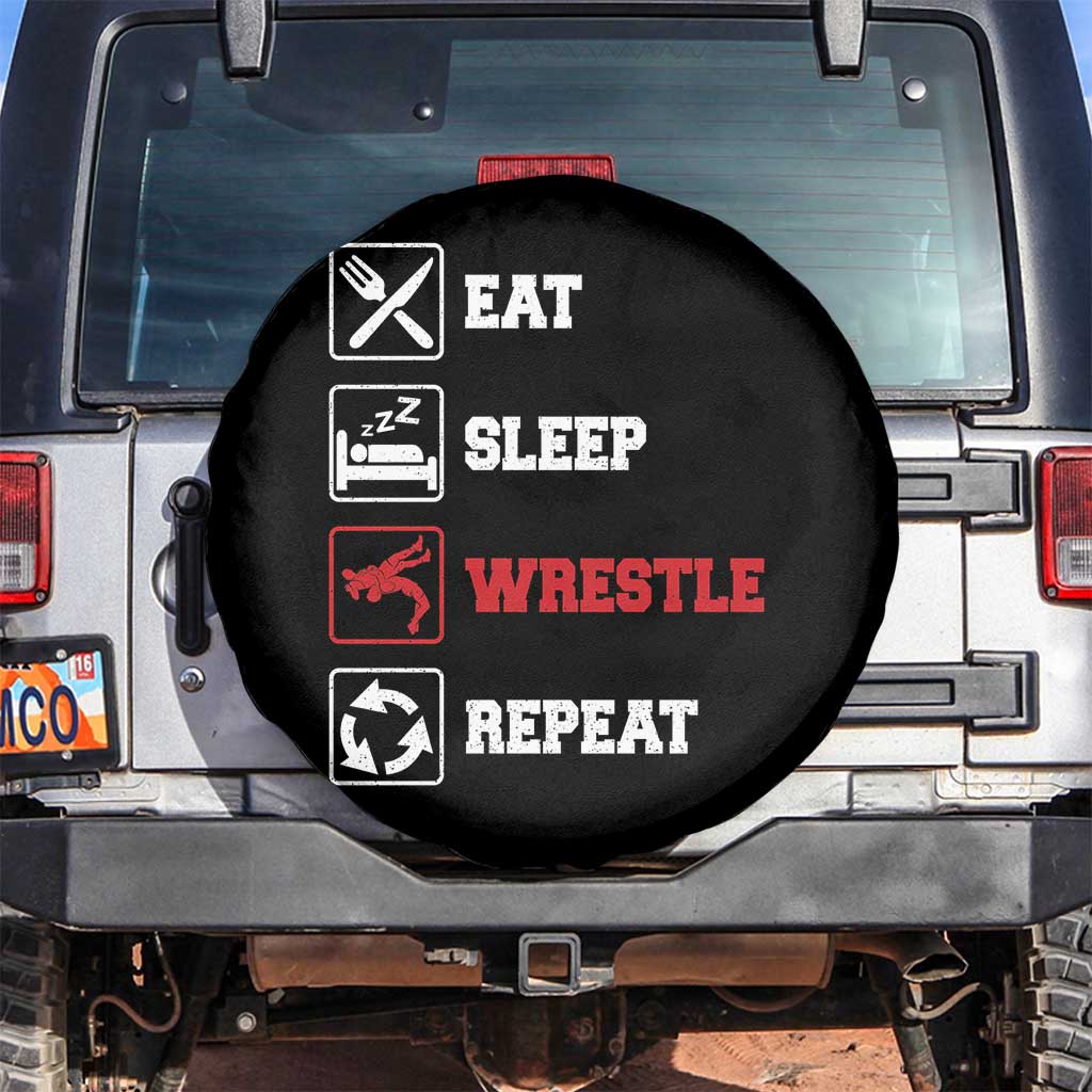 Eat Sleep Wrestle Repeat Spare Tire Cover Funny Wrestling Gym TS10 No hole Black Print Your Wear
