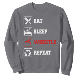 Eat Sleep Wrestle Repeat Sweatshirt Funny Wrestling Gym TS10 Charcoal Print Your Wear