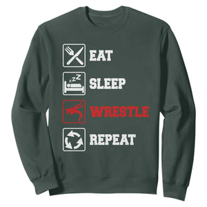 Eat Sleep Wrestle Repeat Sweatshirt Funny Wrestling Gym TS10 Dark Forest Green Print Your Wear