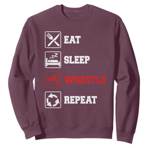 Eat Sleep Wrestle Repeat Sweatshirt Funny Wrestling Gym TS10 Maroon Print Your Wear