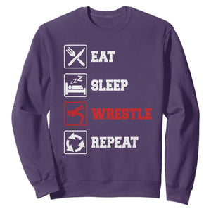 Eat Sleep Wrestle Repeat Sweatshirt Funny Wrestling Gym TS10 Purple Print Your Wear