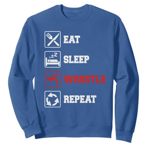 Eat Sleep Wrestle Repeat Sweatshirt Funny Wrestling Gym TS10 Royal Blue Print Your Wear