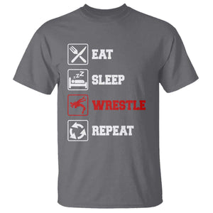 Eat Sleep Wrestle Repeat T Shirt Funny Wrestling Gym TS10 Charcoal Print Your Wear