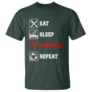Eat Sleep Wrestle Repeat T Shirt Funny Wrestling Gym TS10 Dark Forest Green Print Your Wear