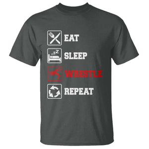 Eat Sleep Wrestle Repeat T Shirt Funny Wrestling Gym TS10 Dark Heather Print Your Wear