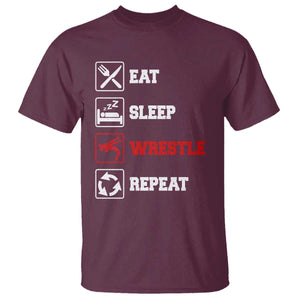 Eat Sleep Wrestle Repeat T Shirt Funny Wrestling Gym TS10 Maroon Print Your Wear